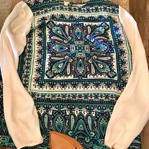 Silky blouse top with patterned front